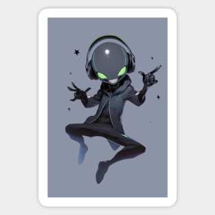 An alien is listening to music in headphones Sticker